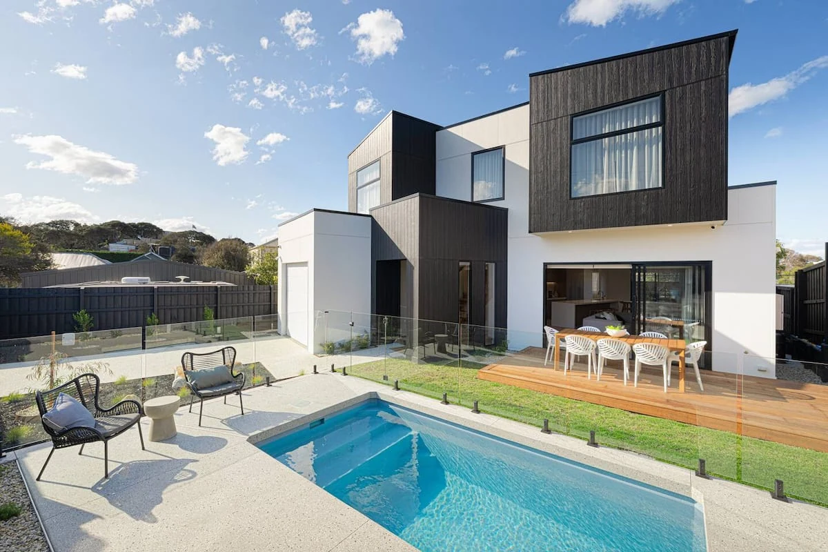 The new Casa al Mare home, outdoor dining area and private swimming pool