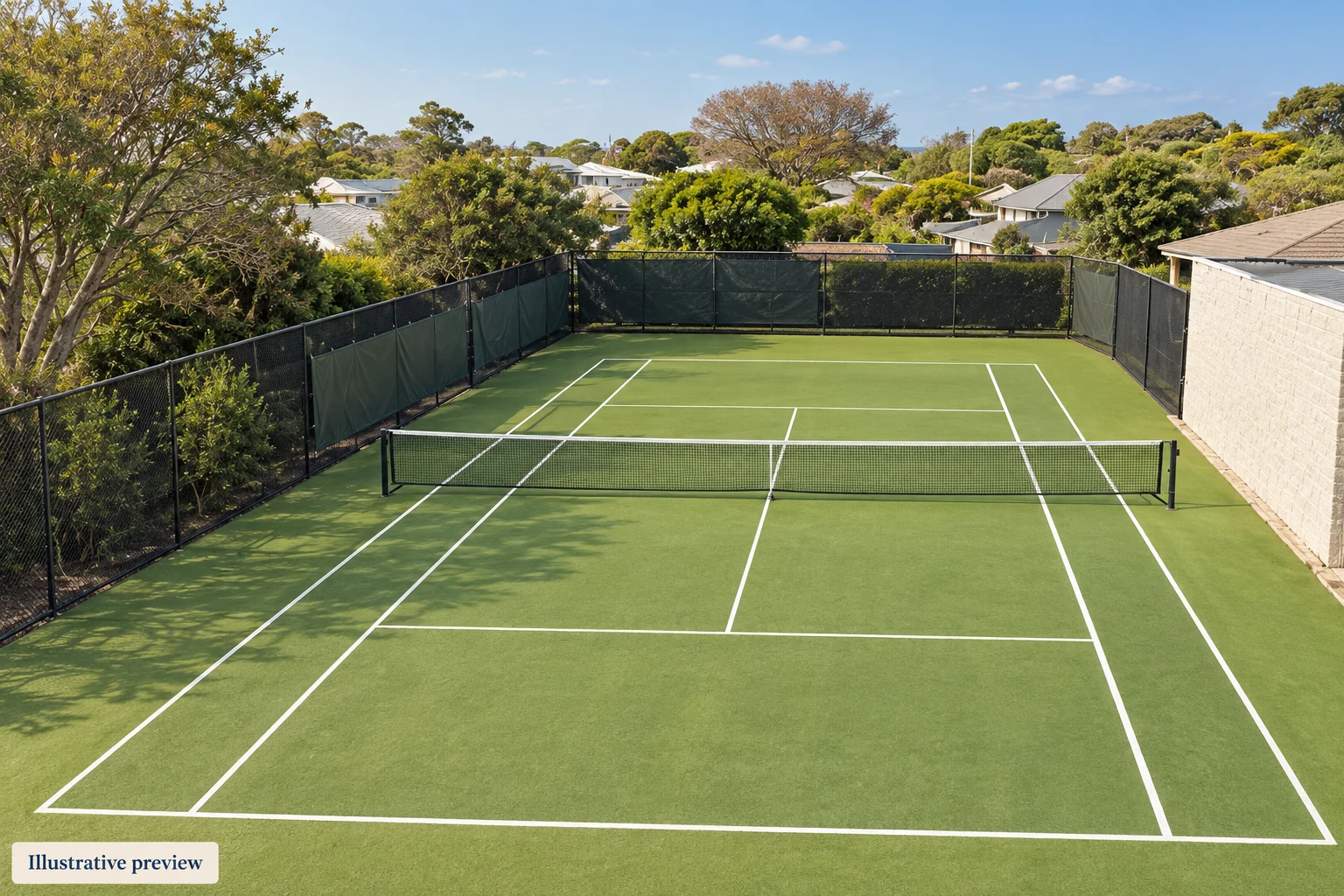 Illustrative preview of the planned new tennis court and connecting gate, which is coming soon